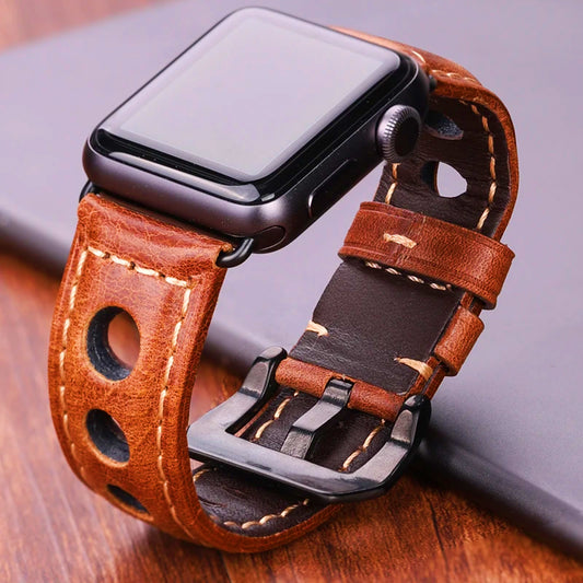 Breathable Genuine Leather Apple Watch Band