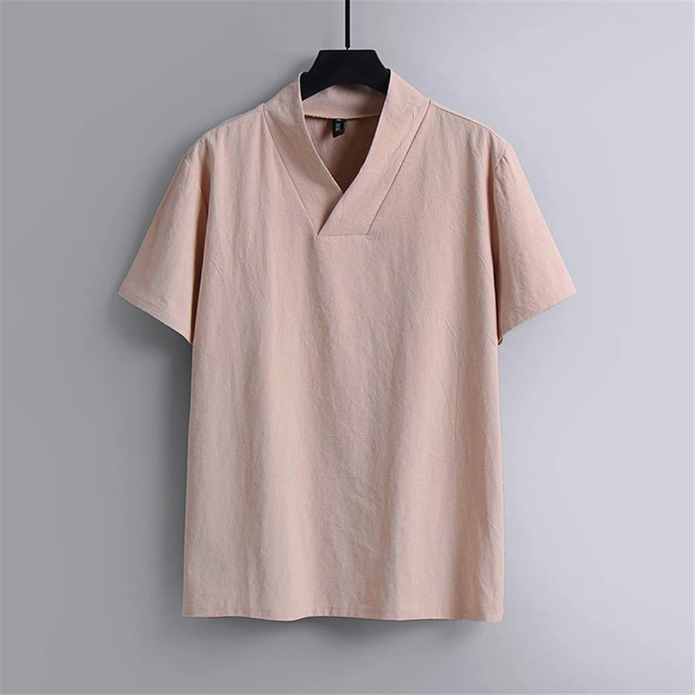 Men's Breathable Broadcloth Cotton V-Neck Shirts